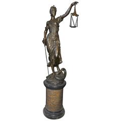 Vintage Extra Large Lifesize French Bronze Lady Justice Scales Statue