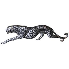 Vintage Art Deco Style Silver Bronze Cheetah Statue Cats Leopard