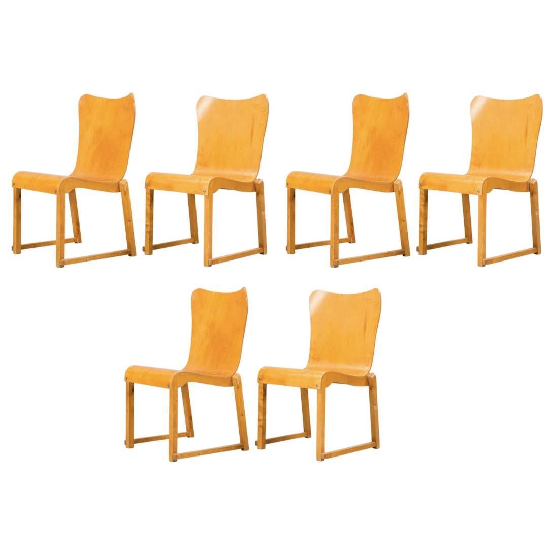 Wonderful and Very Rare Set of Six Axel Larsson Stackable Dining Chairs