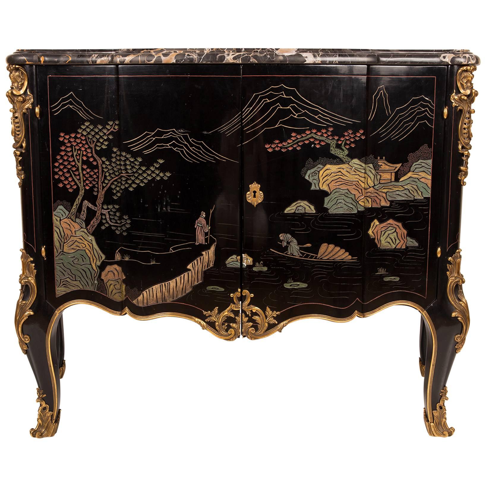 Lacquered Chinoiserie Cabinet in the Louis XV Style, Marked Rosel, circa 1900 For Sale