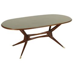 Table Stained Beech Back-Painted Glass Top Vintage, Italy, 1950s