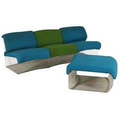 Verner Panton Sofa with Footrest Chromed Steel Fabric Vintage, Italy, 1970s