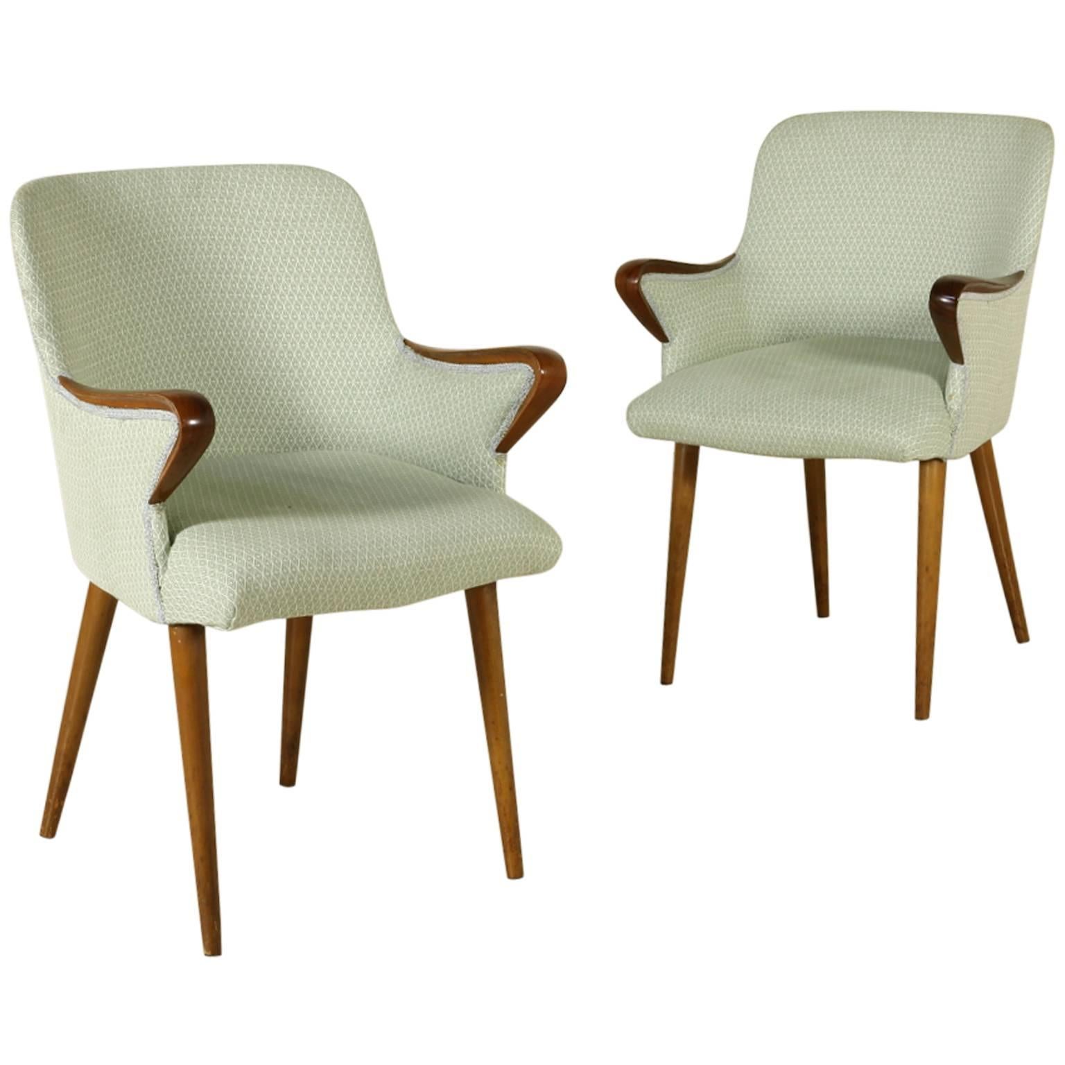 Two Chairs by Osvaldo Borsani for Tecno Foam Fabric Stained Beech Vintage, 1950s
