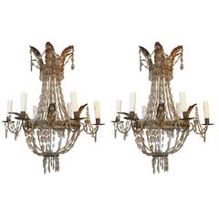 Pair of Early Italian 19th Century Gold Metal and Crystal Chandelier from Genoa 4