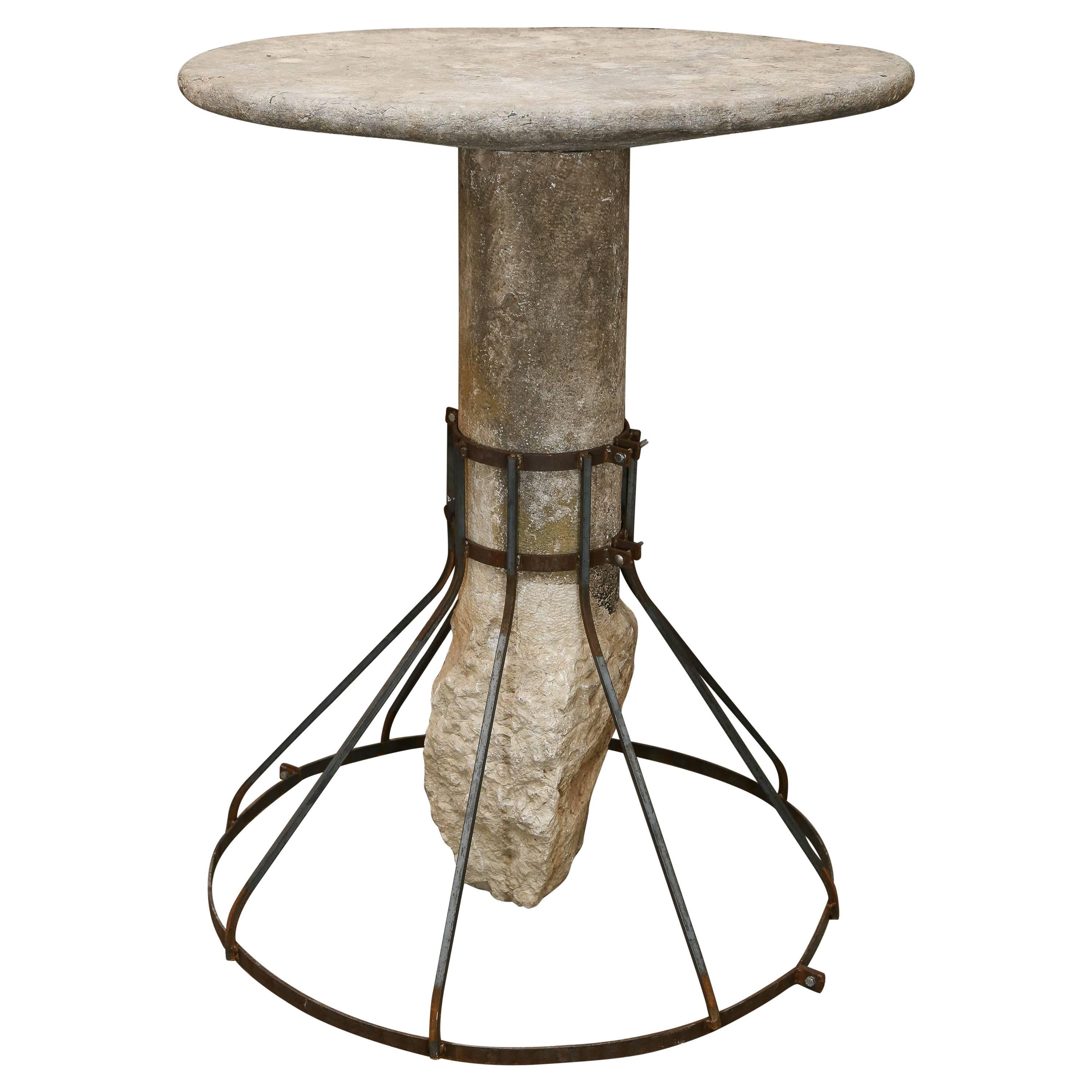 Ancient Italian Oval Shape Stone Garden Table with Original Stone Base