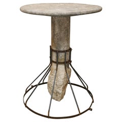 Ancient Italian Oval Shape Stone Garden Table with Original Stone Base