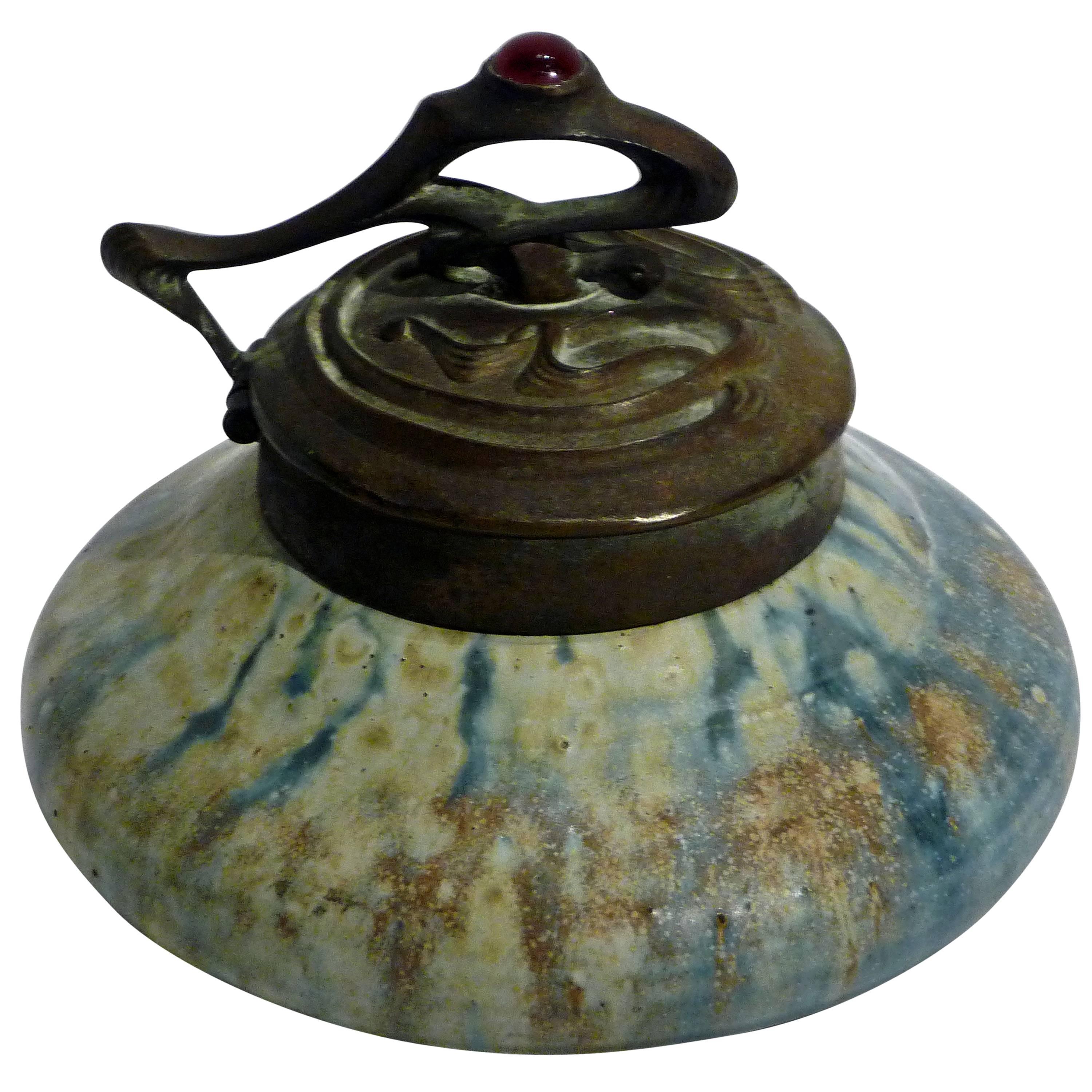 Alexandre Bigot, an Art Nouveau Earthenware Inkwell, Signed For Sale