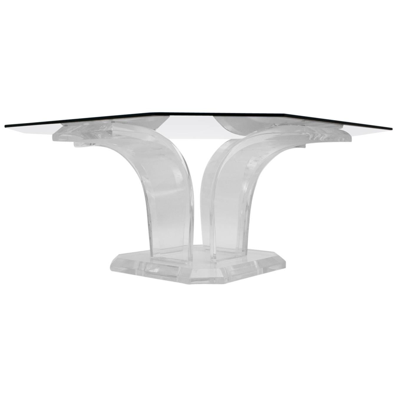 Mid Century Modern Lucite Clear Glass Coffee Table or Sofa Table , circa 1970 For Sale