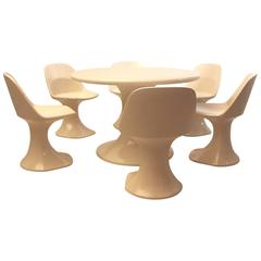 White Fiberglass Table and Six Chairs, Finland, 1970s 9