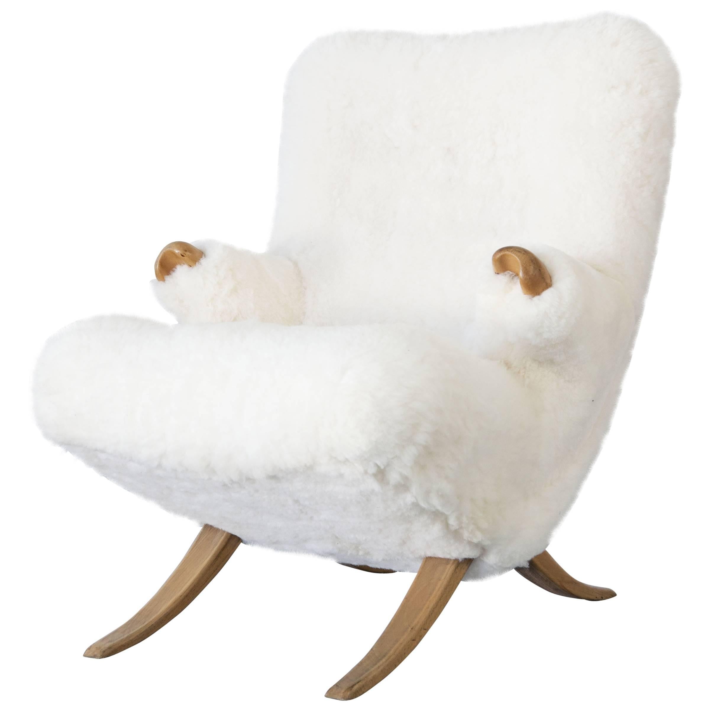 Organic Design Lounge Chair with Sheepskin, 1950s