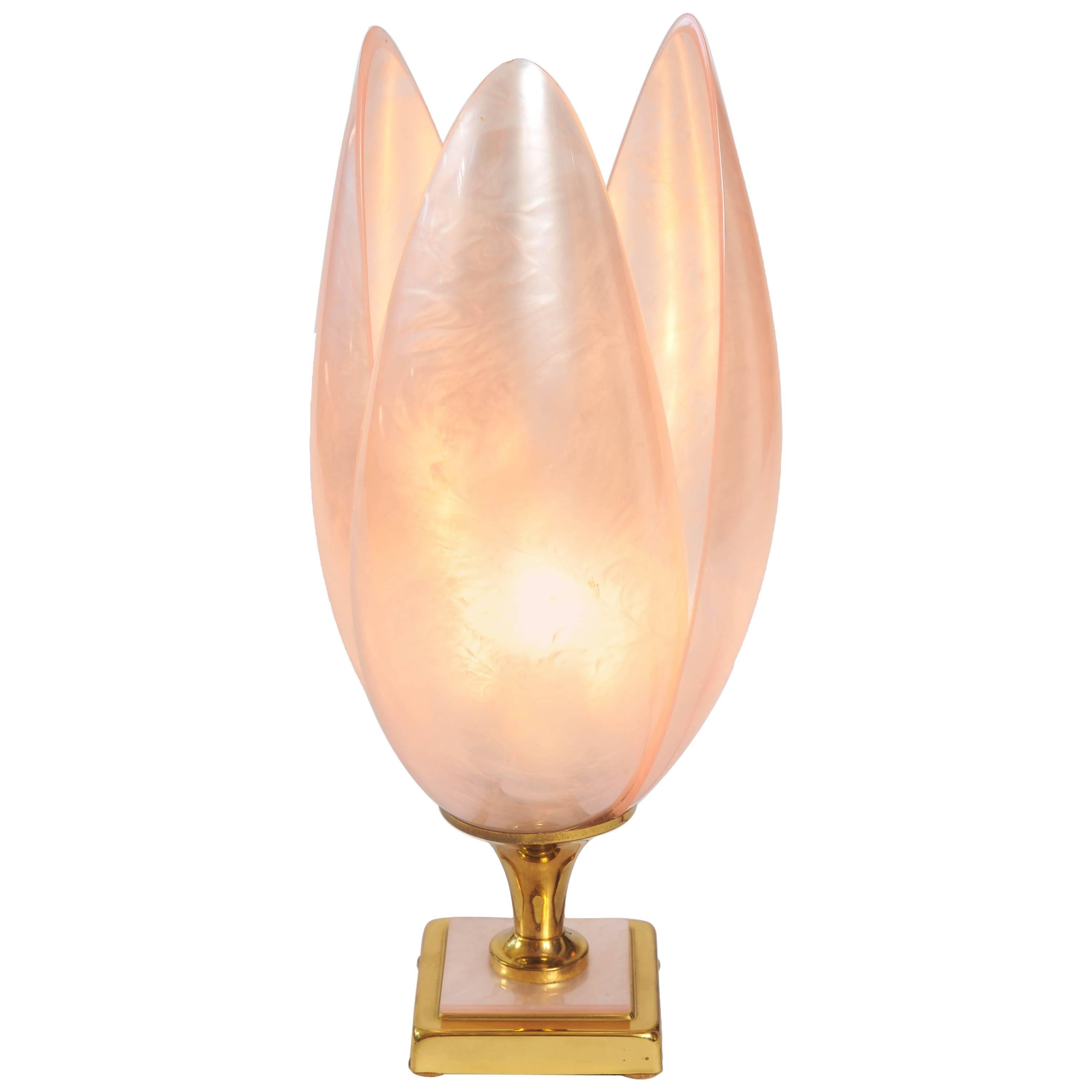 1950s Italian 'Pink Marbled Lotus' Table Lamp