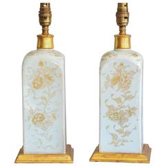 Rare Pair of 18th Century Chinese Square Bottle Vases Lamped, circa 1700
