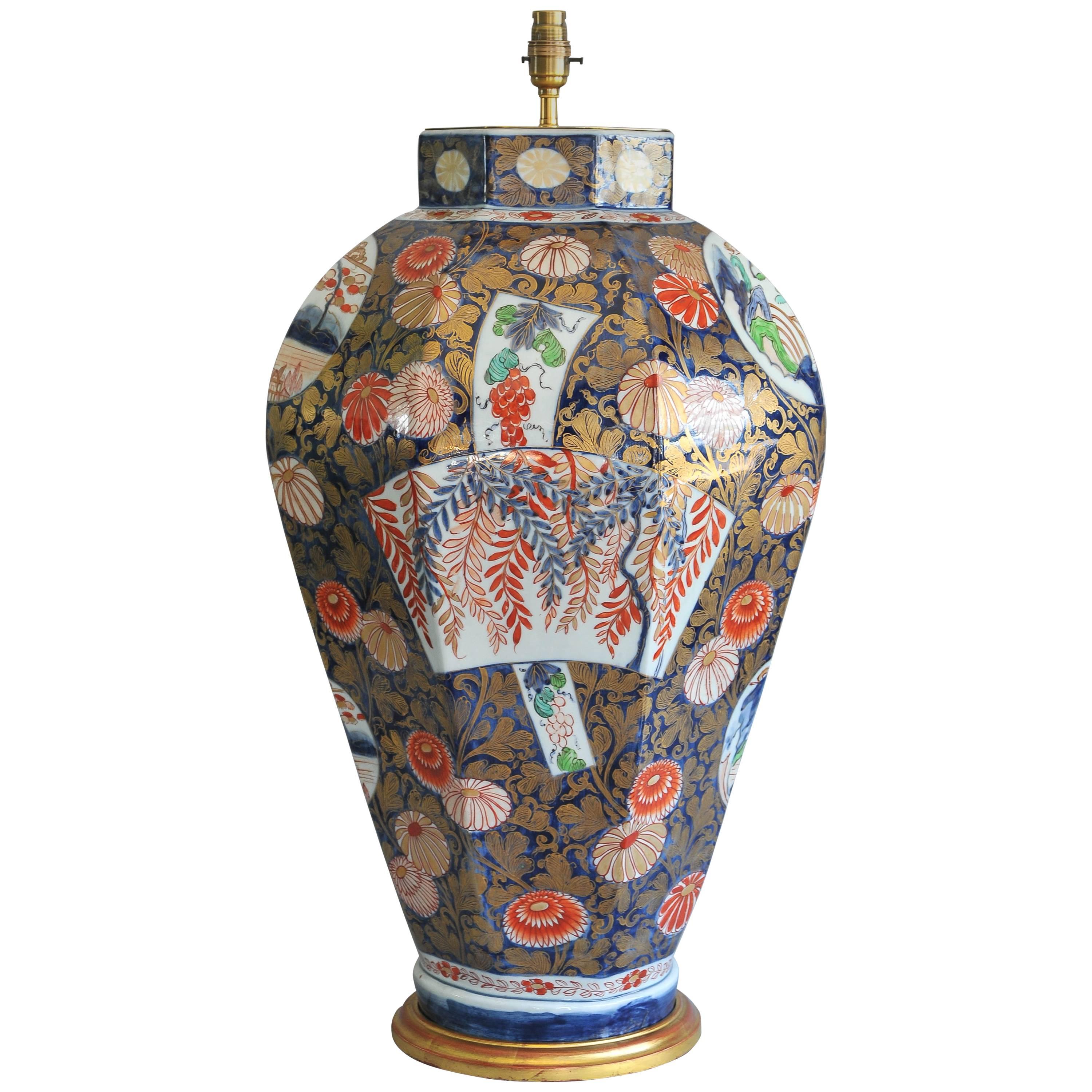 An Impressive 19th Century Imari Porcelain Lamped Vase