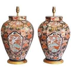 Antique Large Pair of 18th Century Japanese Imari Vases Lamped
