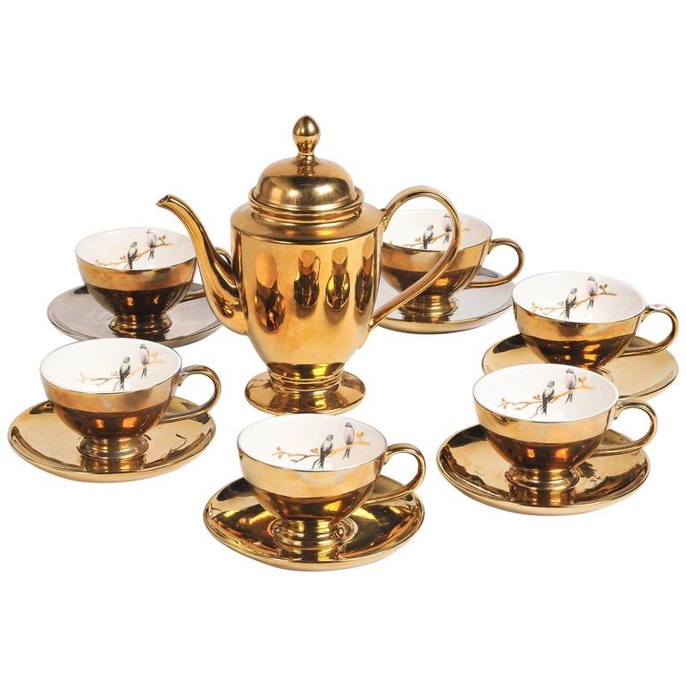 Vintage Miss Etoile Gold Porcelain Tea Set Rococo Style For Sale at 1stdibs
