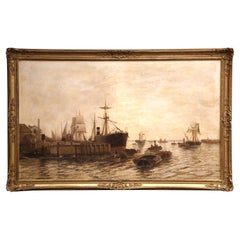 Late 19th Century English Thames Marine Oil Painting by Edward Fletcher
