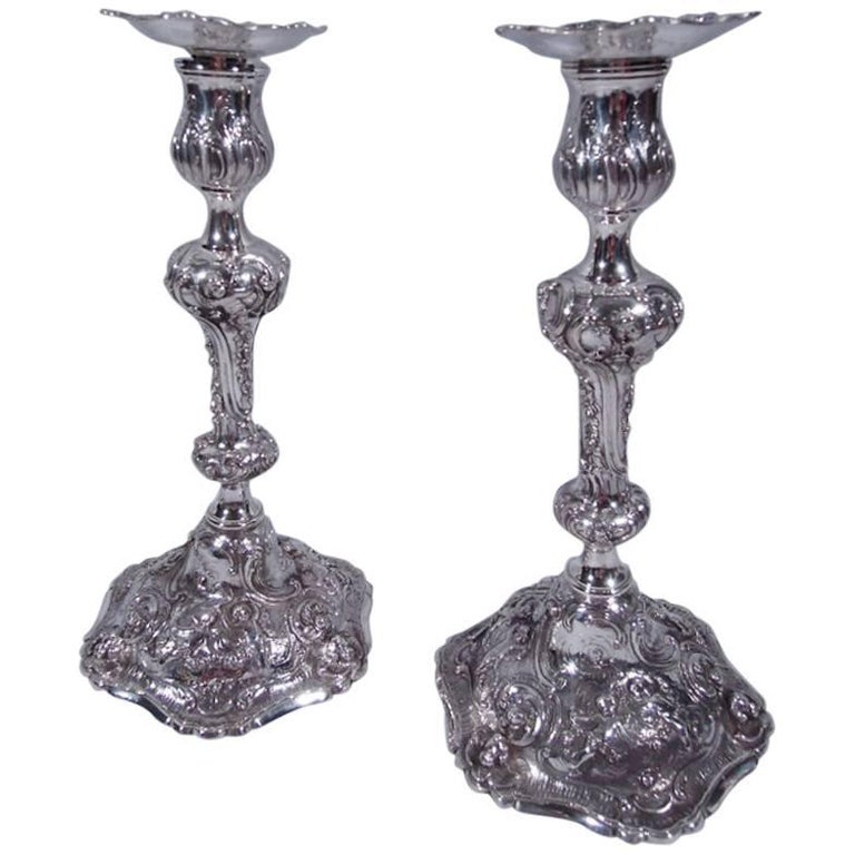 Pair of Antique Sterling Silver Candlesticks in French Rococo Style For ...