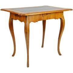 Antique Austrian Fruitwood 19th Century Four-Drawer Leather Top Table