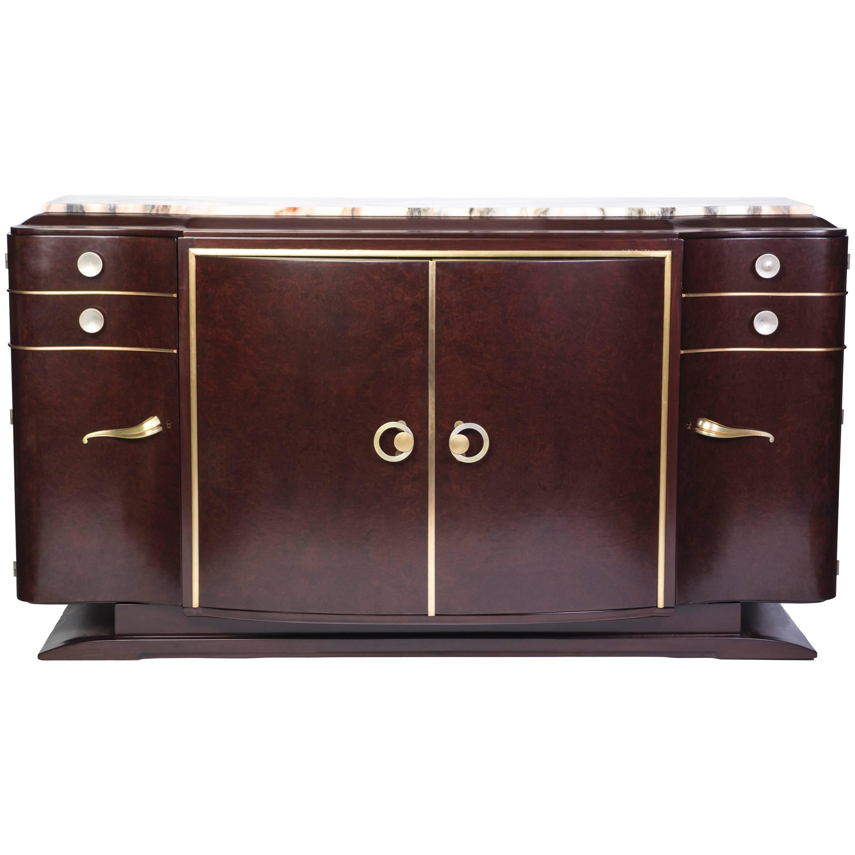 Luxe French Art Deco Buffet or Sideboard in Loupe d'Amboine