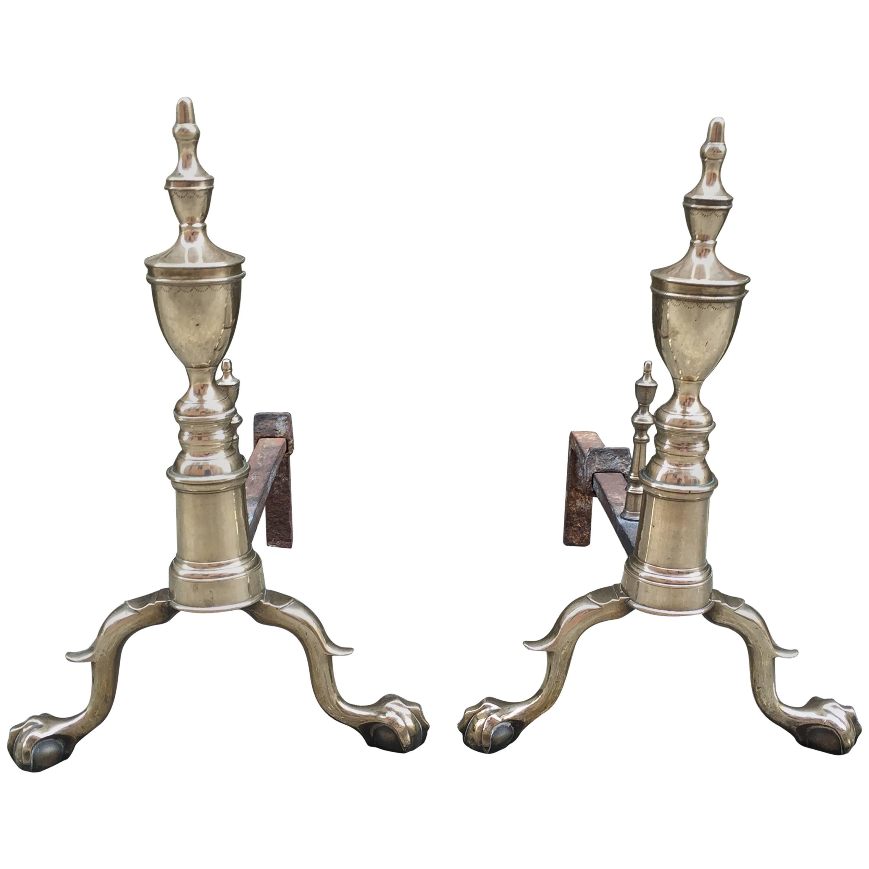 Pair of American Paw Foot Andirons from the Late 18th Century