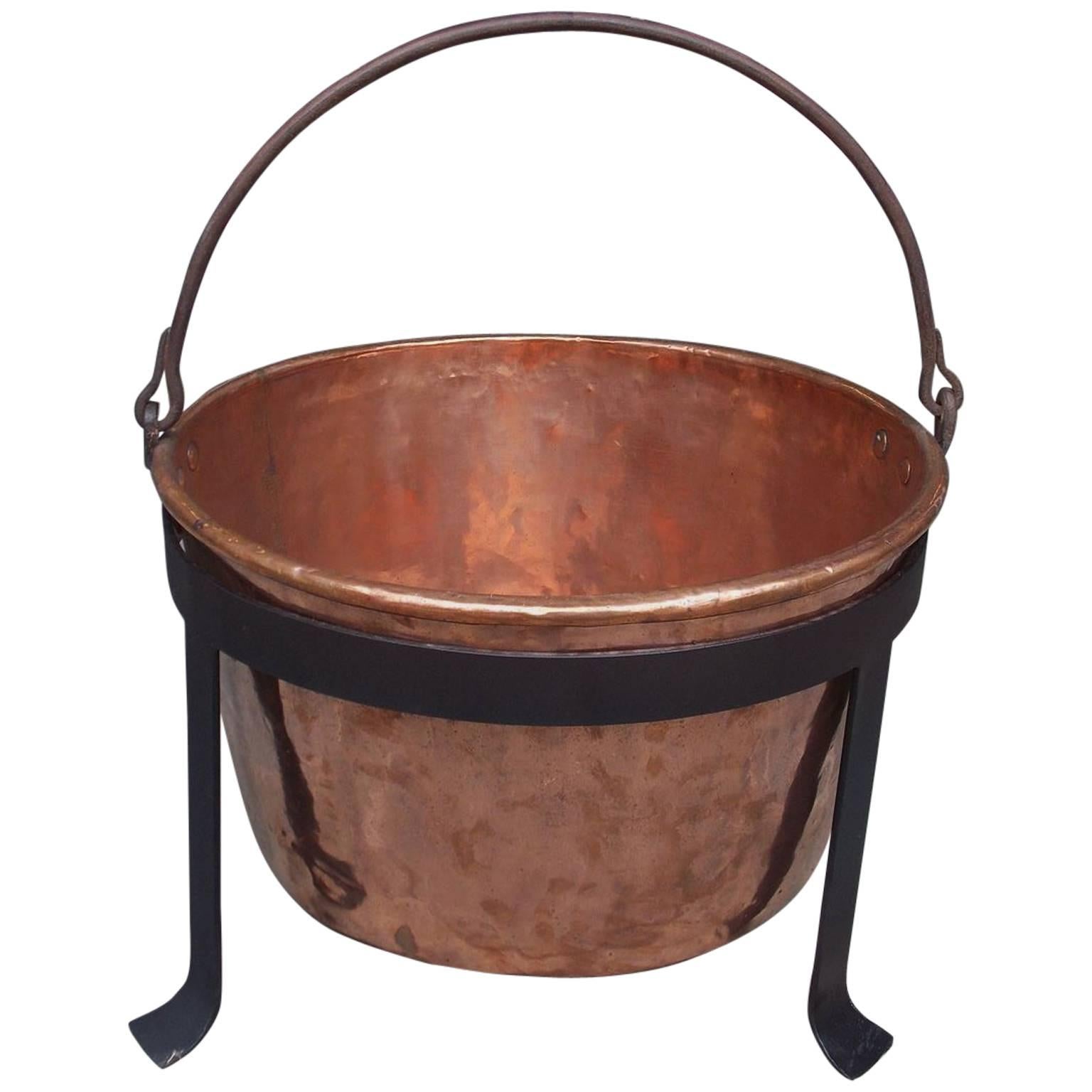 American Copper and Wrought Iron Plantation Cauldron on Stand, Circa 1780 For Sale