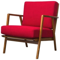 Grete Jalk Style Danish Mid-Century Lounge Chair in Lipstick Red with Spindle Ba