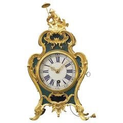 Antique Small Louis XV Blue Horn and Ormolu Table Clock