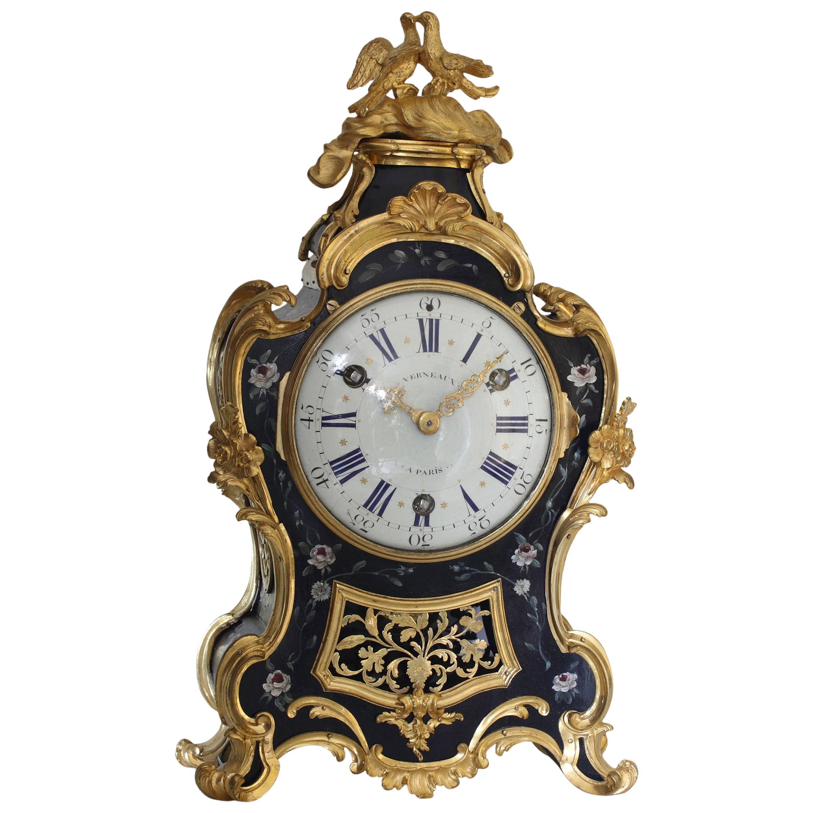 Small Louis XV Ormolu and Vernis Martin Quarter-Striking "Wedding" Clock For Sale