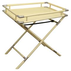 Mid Century Modern Italian Albrizzi Style Wood & Chrome Tray & Folding Stand