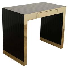 Brass and Two-Tone Black Laminate Writing Table Desk or Small Console by Ello