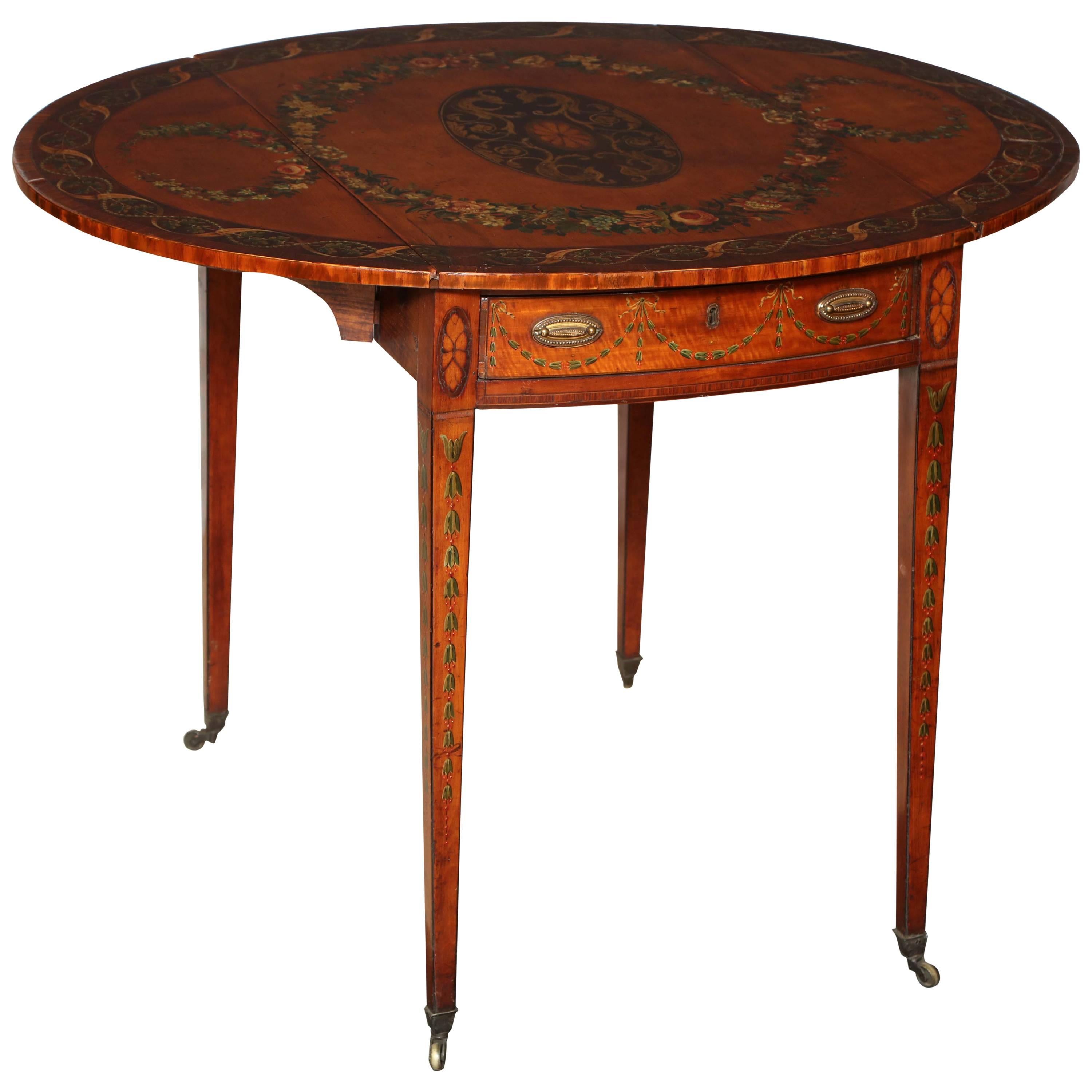 George III Satinwood Painted Pembroke Table