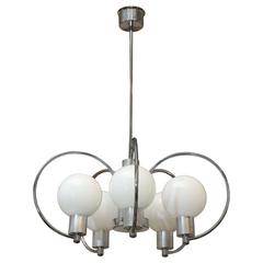 Mid-Century Modern Chrome Five-Light Scrolled Chandelier with Glass Globes 8