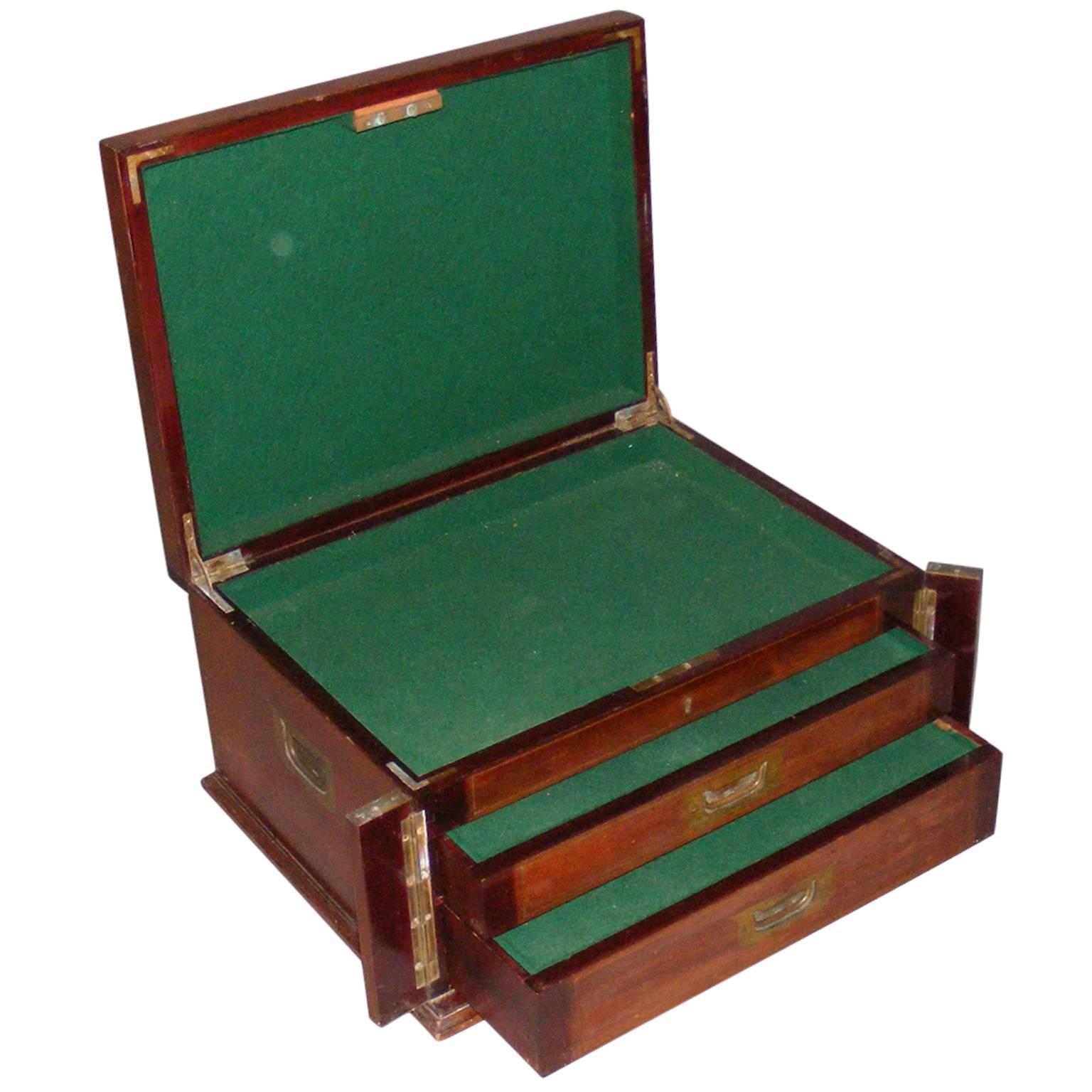 Mahogany Cabinet Box with Hinged Lid and Trays For Sale