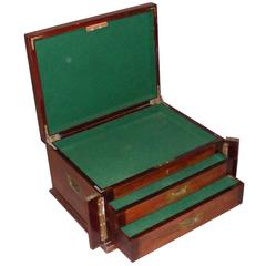 Mahogany Cabinet Box with Hinged Lid and Trays