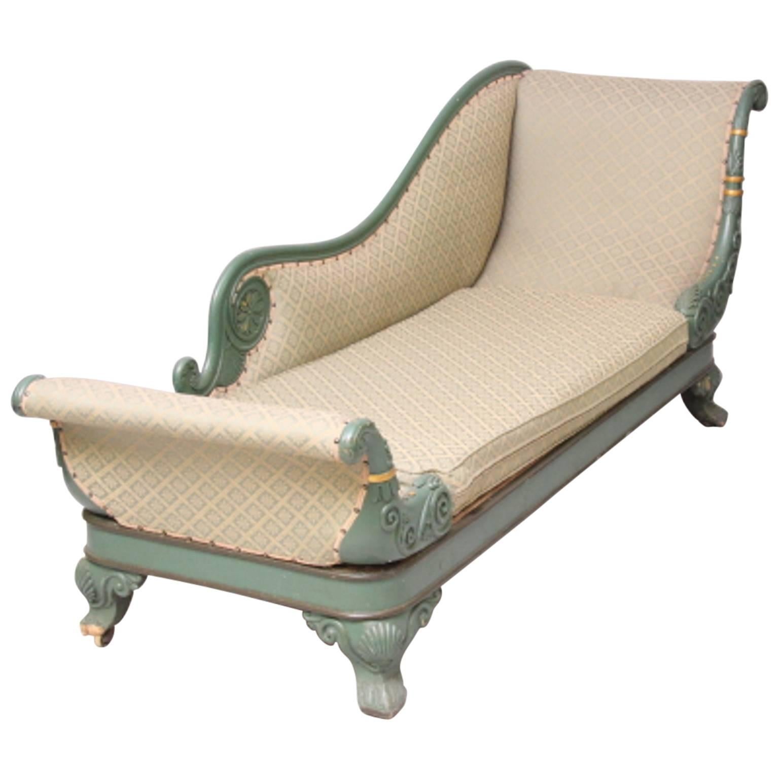 Antique 19th Century Painted Chaise Longue For Sale