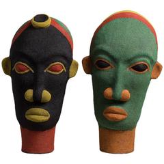 Pair of Large Late 20th Century Beaded African Head Sculptures