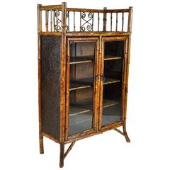 Late 19th Century English Bamboo Lacquered Glass Doored Bookcase