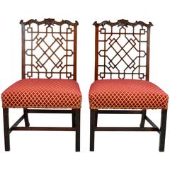 Pair of Late 19th Century English Mahogany Lattice Back Chairs