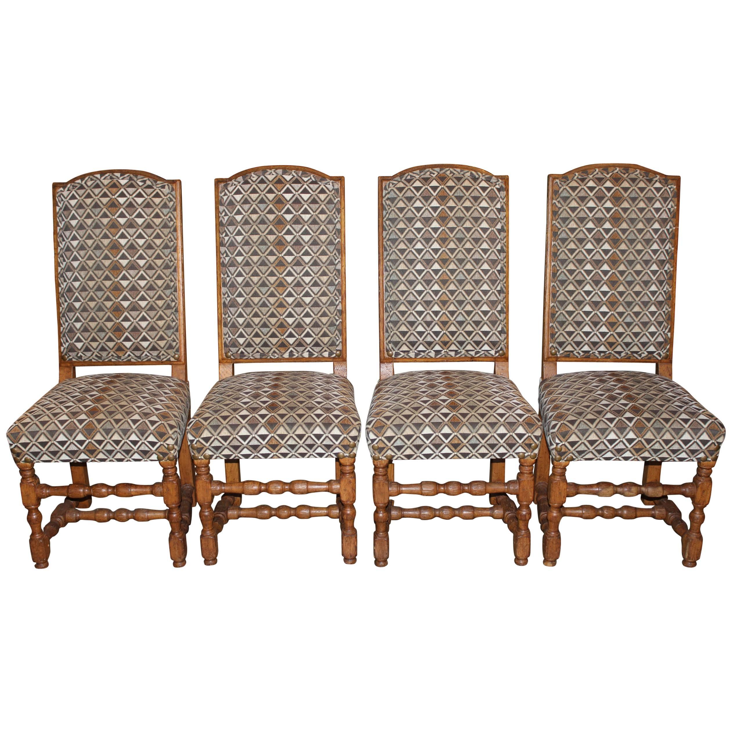 Assembled Set of Four 19th Century French Provincial Walnut Dining Chairs