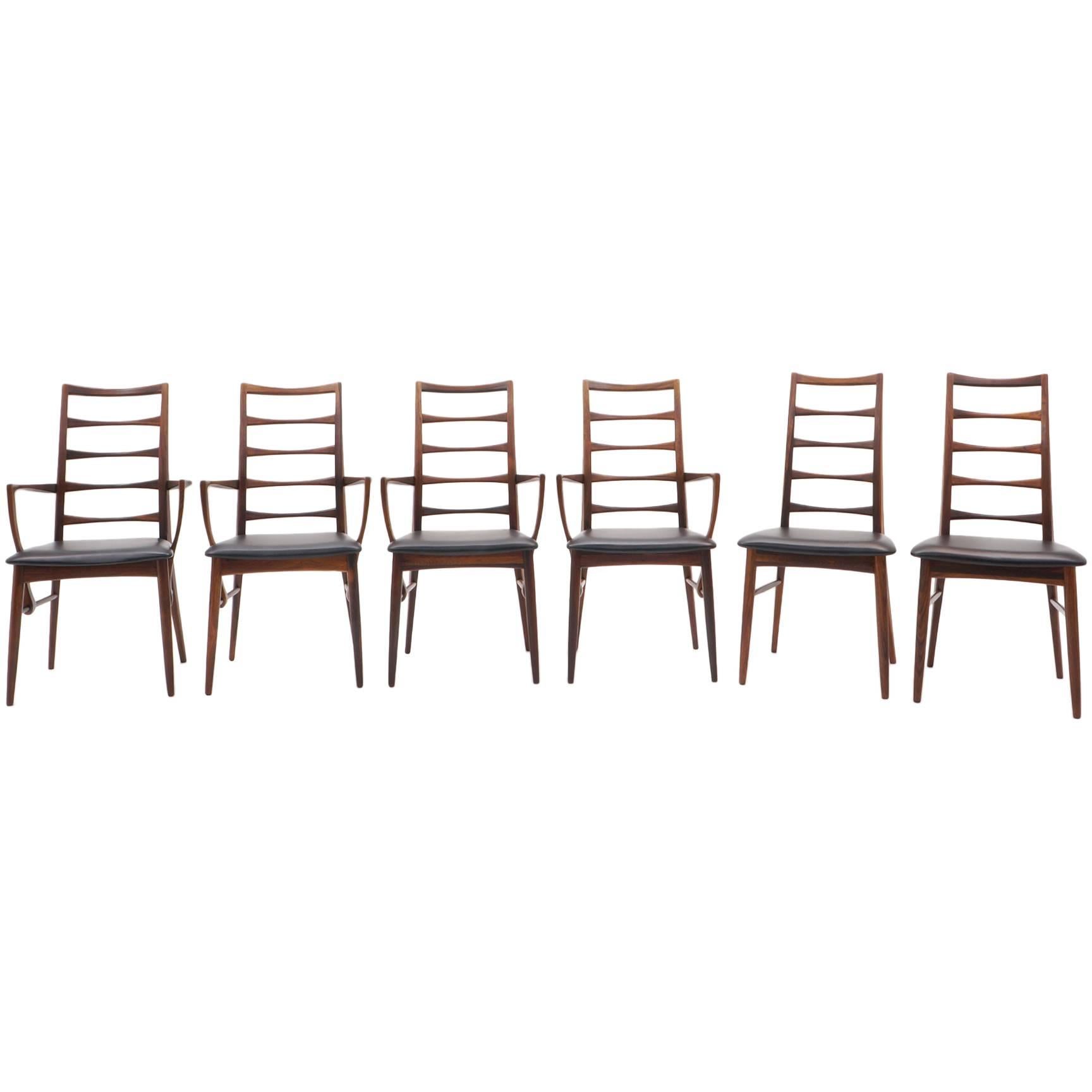Set of Six Rosewood Niels Koefoed for Koefoeds Hornslet "Lis" Dining Chairs