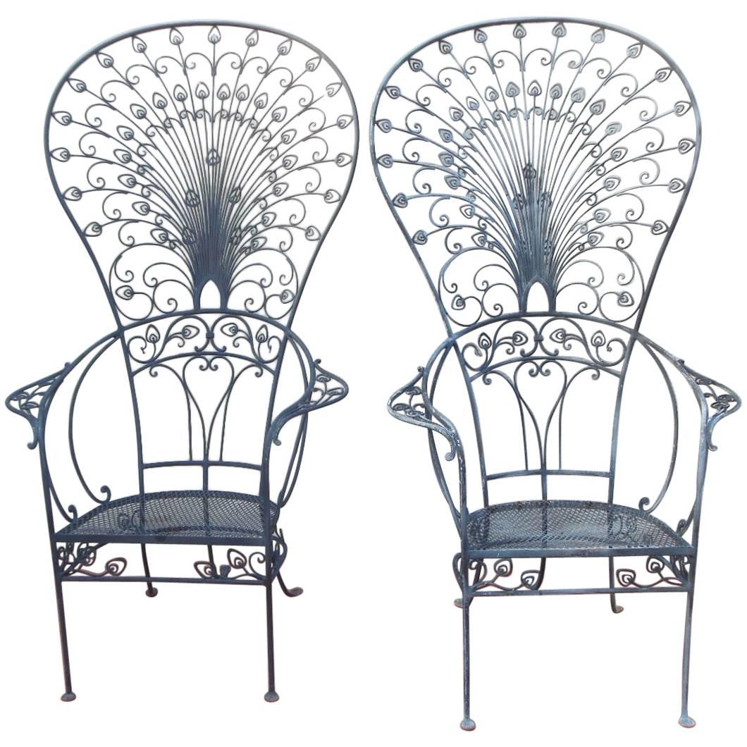 Salterini Peacock Wrought Iron Rare Chairs