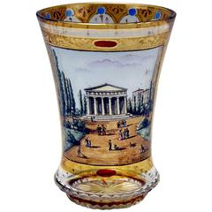 Glass Painted Biedermeier Beaker Theseus Temple Vienna Follower G.Mohn / c.1840 11