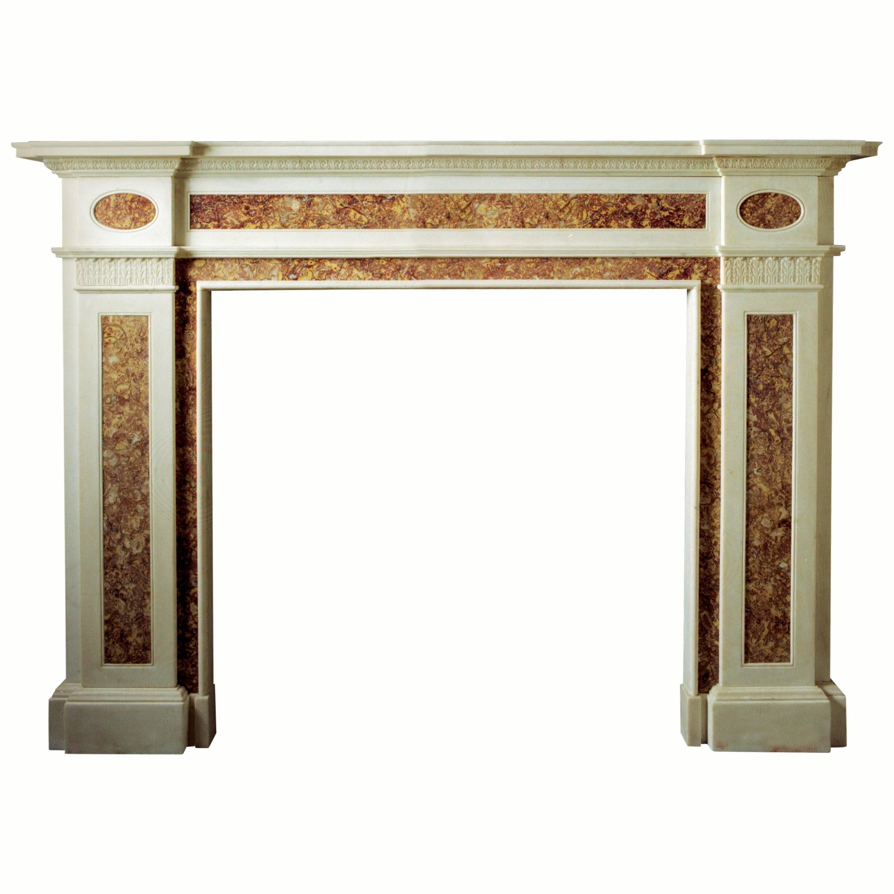 19th Century Reproduction Georgian Mantel in Statuary and Brocatella Marble