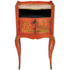 19th Century French Red Chinese Decorated Faux Marble-Top Table