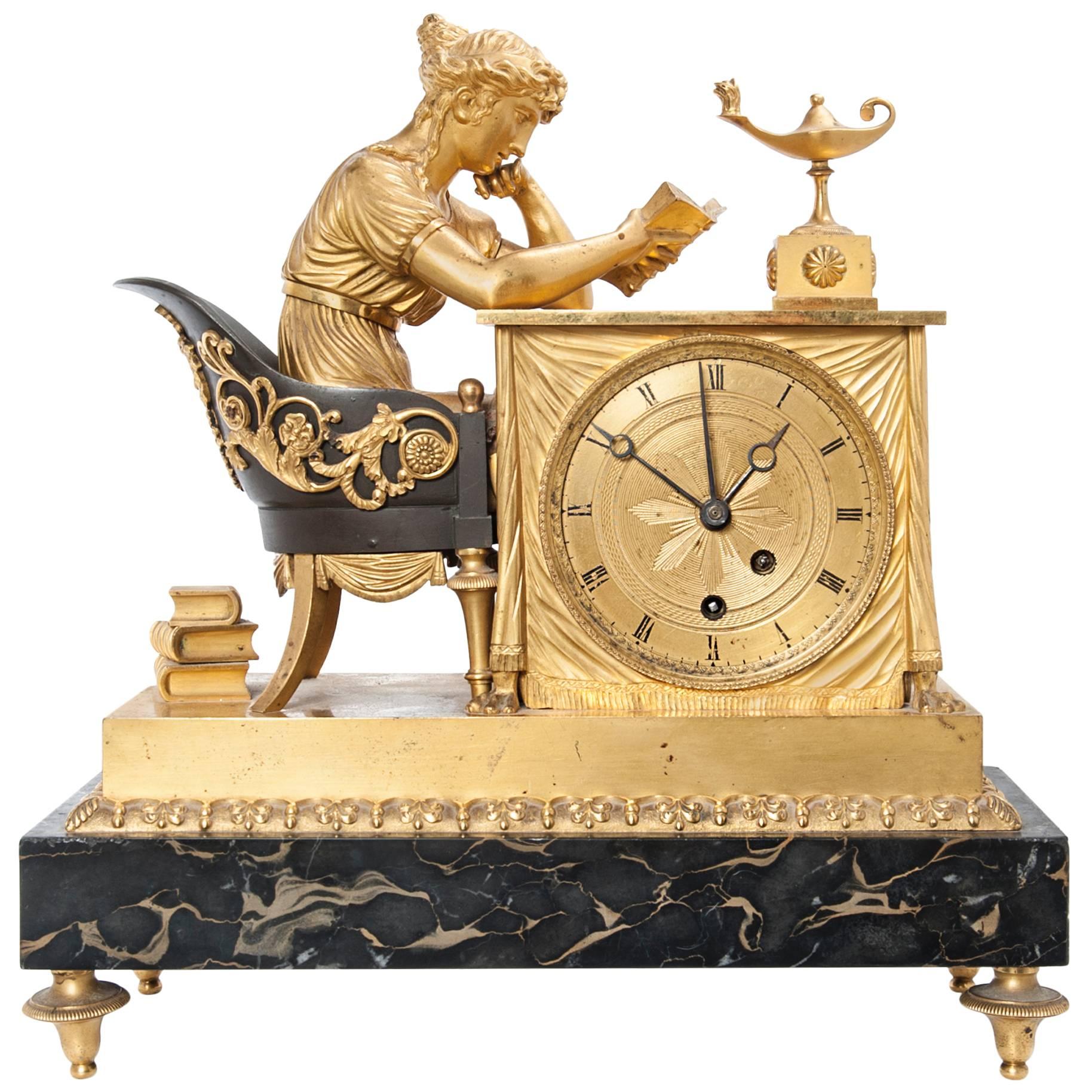 Very Popular, Untouched Library Empire Ormolu Mantel Clock So Called "La Lisse" For Sale