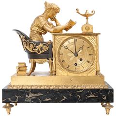 Antique Very Popular, Untouched Library Empire Ormolu Mantel Clock So Called "La Lisse"