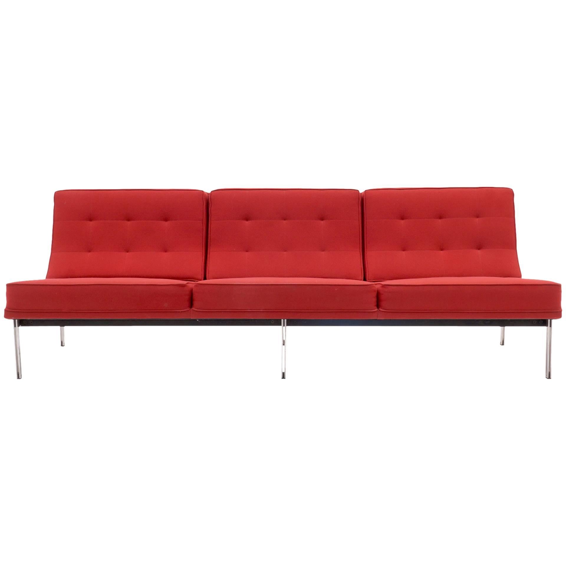 Florence Knoll Parallel Bar Three-Seat Armless Sofa Red Wool Fabric