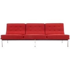 Florence Knoll Parallel Bar Three-Seat Armless Sofa Red Wool Fabric
