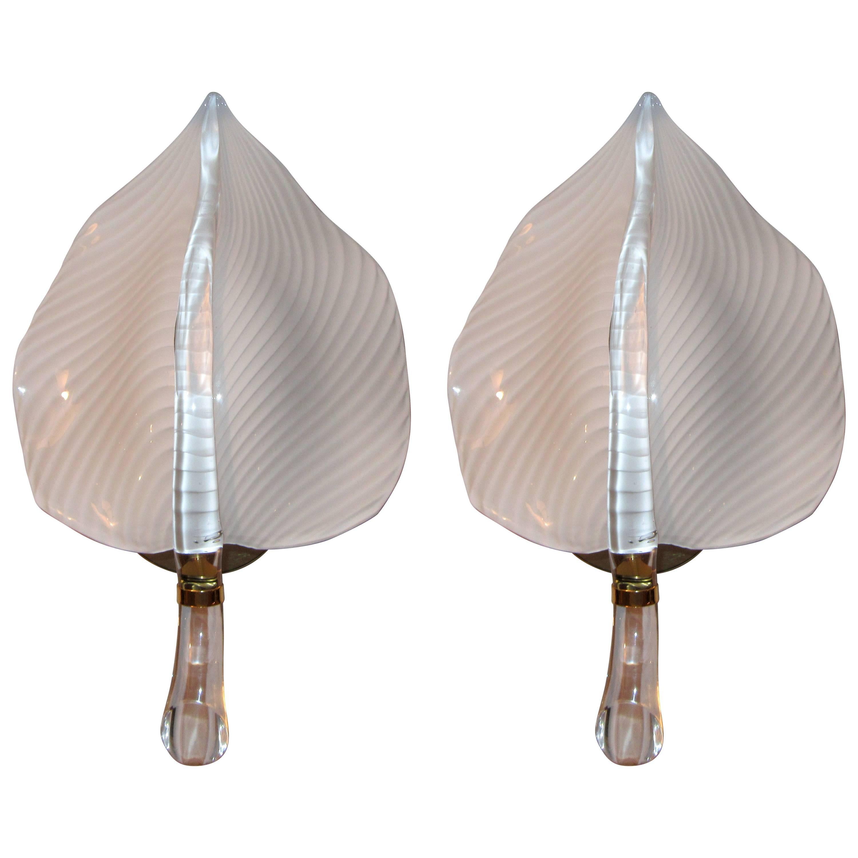 Pair of Murano Glass Leaf Form Wall Sconces