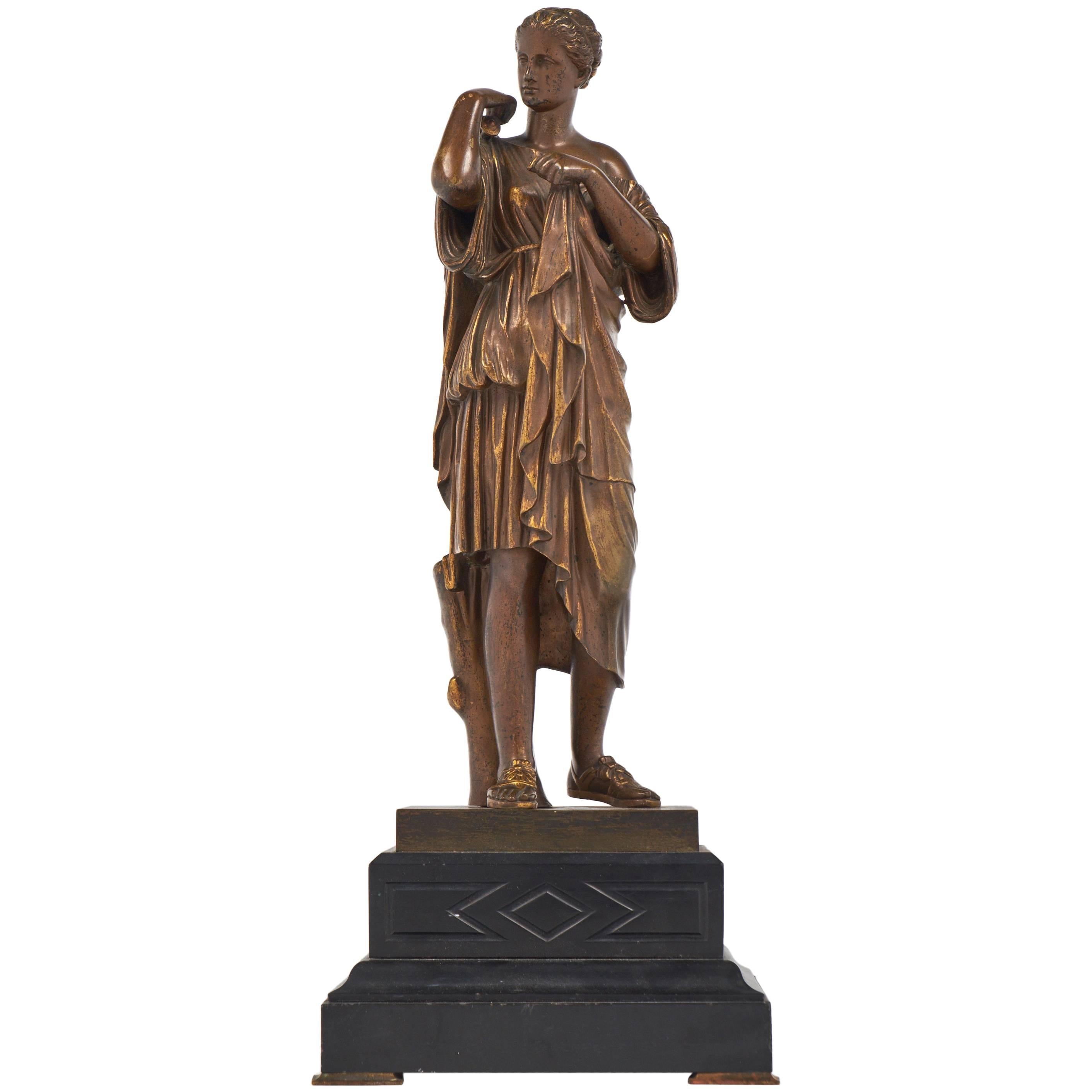 French Antique Bronze Statue of an Athenian Woman